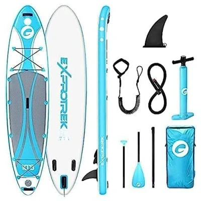 Image of Exprotrek Stand Up Paddling Board, Inflatable SUP Paddle Board Set, 6 Inch Thick for All Difficulty Levels with Aluminium (200 kg Max), Blue