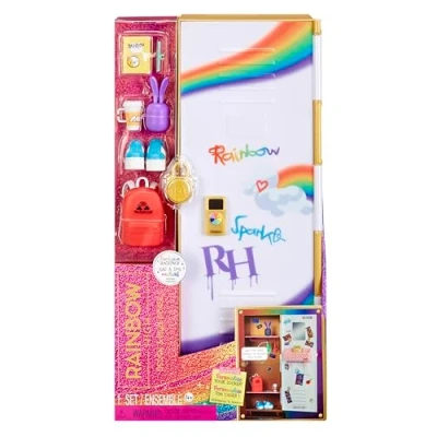 Image of Rainbow High Design &amp; Style Locker Playset with Shelves, Hangers, Accessories, and Stickers, Suitable For Kids Ages 4 12 Years Old