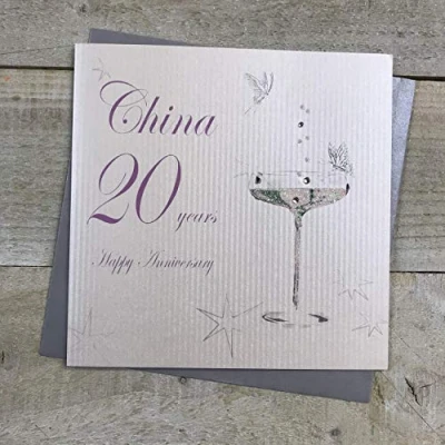 Image of White Cotton Cards Happy China&#039; 20 Years Anniversary Handmade Card, White, BD120C,16cm X 16cm