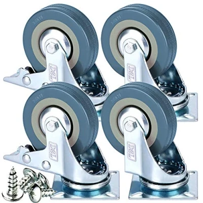 Image of DSL Heavy Duty Braked 50mm Swivel Castor Wheels Trolley Caster Set of 4 Rubbered Castors for Furniture Upto 200KG + Free Fitting