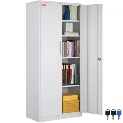 Image of VEVOR Metal Storage Cabinet, Steel Locking Cabinet with 2 Magnetic Doors and 4 Adjustable Shelves, 71&#039;&#039; 200 lbs Capacity per Shelf 3 Keys, for Office, Home, Garage, White