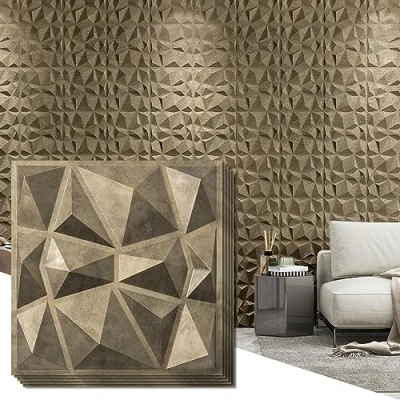 Image of Art3d Decorative 3D Wall Panels in Diamond Design, 12&quot;x12&quot; Antique Gold for Home and Office Decor (33 Pack)
