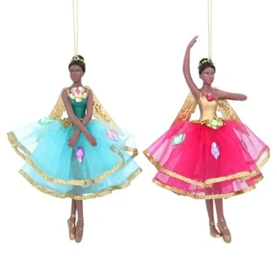 Image of Gisela Graham Jewelled Resin/Fabric Fairy Tree Hanging Decorations (Set of 2)