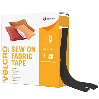 Image of VELCRO Brand Sew on Fabric Tape Cut to Length Strong Hook &amp; Loop Self Adhesive Perfect for Crafting, Clothing Repairs Hemming Black30mm x 10m