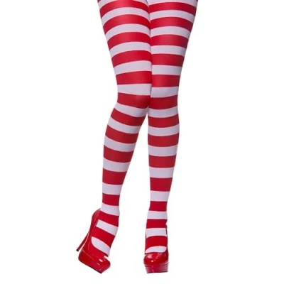 Image of Wicked Costumes Adult Womens Red &amp; White Candystripe Tights Fancy Dress Costume Accessory
