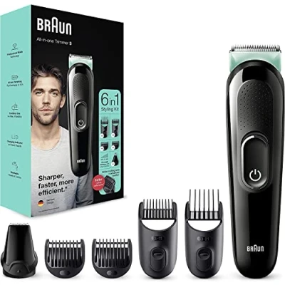 Image of Braun Beard Trimmer Clipper for Men Shaver Included 6 in 1 Styling Kit Ideal Face, Body, Ears and Nose, Gift Idea MGK3321 All One Black Aqua Colour
