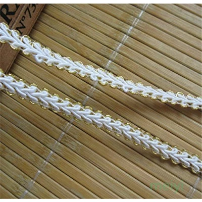 Image of 5 Yards Nylon Band Lace Edge Trim Ribbon 0.7 cm Width Vintage Style White Gold Edging Trimmings Fabric Embroidered Applique Sewing Craft Wedding Bridal Dress Embellishment DIY Clothes Embroidery