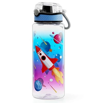 Image of Home Tune Cute Water Bottle, BPA FREE Tritan, Leak Proof, Easy Clean, Carry Handle, 680ml Rocket
