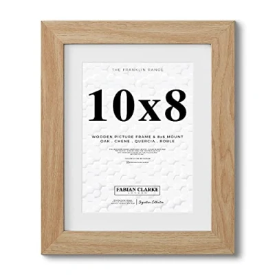 Image of Fabian Clarke London® 10x8 Modern Oak Wooden Picture Photo Frame with White 8x6 Mount to Hang Portrait or Landscape