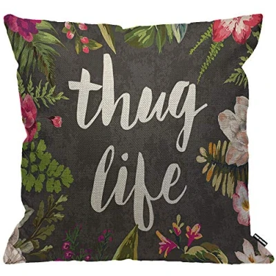 Image of HGOD DESIGNS Cushion Cover Thug Life Flowers,Throw Pillow Case Home Decorative for Men/Women Living Room Bedroom Sofa Chair 18X18 Inch Pillowcase 45X45cm