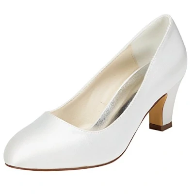 Image of Emily Bridal 1505 1 Women&#039;s Wedding Shoes Closed Toe 2.56 Inches Chunky Heel Satin Pumps Shoes(EU39/UK6, Ivory)