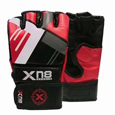 Image of XN8 Boxing MMA Gloves Grappling Martial Arts Sparring Punching Bag Cage Fighting Mote Leather Mitts Combat Training (Red, L)