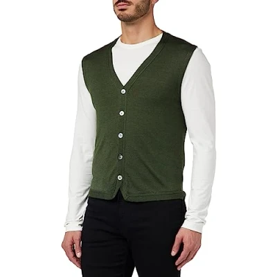 Image of Hackett London Men&#039;s GMD Merino Silk SL CDI Cardigan Sweater, Brown (Khaki), XS