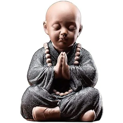 Image of Monks Figurine Cute Little Statue，Ceramic Novice Monk Car Decoration，Lucky Wealth Home Baby Buddha Decor Gift,D