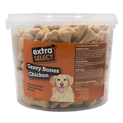 Image of Extra Select Gravy Bones Chicken Flavoured Dog Treat Biscuits in a 3ltr Bucket (approx 290 biscuits)
