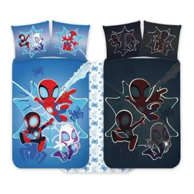 Image of Spidey Cot Bedlinen Set 100x135 cm + Pillowcase 40x60 cm, 100% Cotton Glow In The Dark Style Baby Bedding Perfect for Kids Spiderman Soft Reversible Boys and Girls