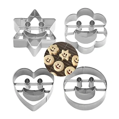 Image of Stainless Steel Cookie Cutters Set 4Pcs Shapes, Metal Pastry Cutter Set, Mould Cake Biscuit Baking Tool Decoration for Dough Donut Fondant Sugarcraft DIY
