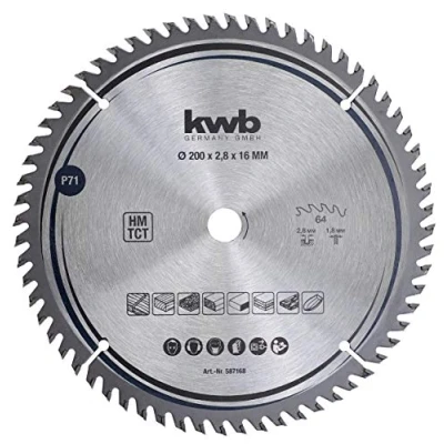 Image of kwb 587168 Joiner&#039;s circular saw blade, wood/hardwood, 200 x 16 mm cuts, high number, 64 teeth Z 64, precision blade fine,