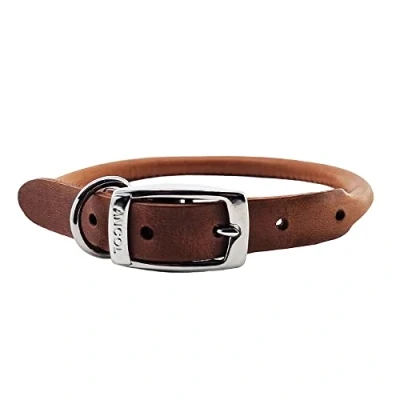Image of Ancol Comfortable Safe Round Leather Chestnut Collar Pet Training Accessory 45 54 cm, Size 6