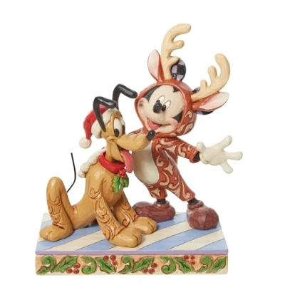 Image of Enesco Jim Shore Disney Traditions Mickey Reindeer w/Pluto Santa Figurine 6.25&quot;