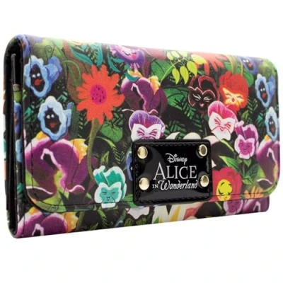 Image of Alice In Wonderland Floral Purse Tri Fold Coin Pocket &amp; Card Holder, Green