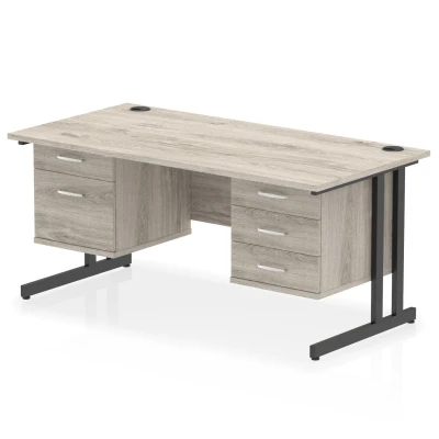 Image of Impulse 1600x800 Desk Grey Oak/Black Cantilever 2 &amp; 3 Drawer Fixed Ped