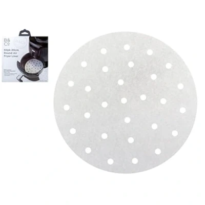 Image of PMS Pack of 50 20cm Round Air Fryer Sheets Disposable Paper Liner Multi Purpose Parchment Cooking Baking Roasting