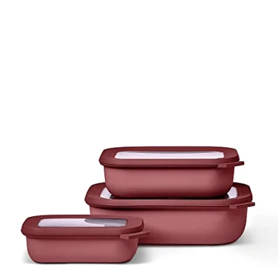 Image of Mepal Multi Bowl Cirqula 3 Piece Set Food Storage Container with Lid Suitable as Airtight Box for Fridge &amp; Freezer, Microwave Servable Dish 500, 1000, 2000ml Vivid mauve