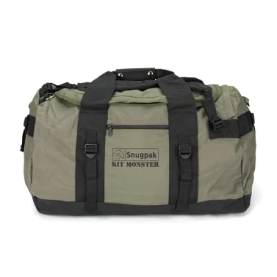 Image of Snugpak Kitmonster 65 WTGE Heavy Duty 600D Nylon Overnight Bag with 6 Compression Straps, Zipped Compartments Adventure Holdall Easy Haulage, Durable Zipper Olive