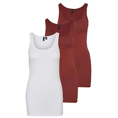 Image of VERO MODA Women&#039;s top (Pack of 3), Red/White (2 x Sable/1 Bright White), XL