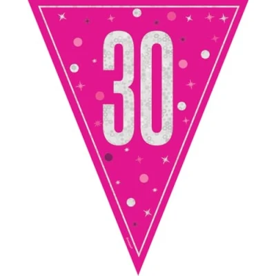 Image of Unique 82008 Happy 30th Bunting 2.74 m Glitz Pink Birthday Party 1 Count (Pack of 1), Multicolour
