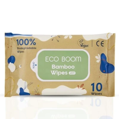 Image of ECO BOOM 100% Biodegradable Vegan 99.7% RO Water Wet Wipes (Pack of 10 Wipes)