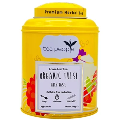 Image of Tea People Organic Tulsi (Holy Basil), 50g Loose Leaf Herbal in A Tin Caddy, Mint