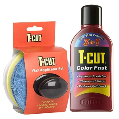 Image of T Cut Color Fast Dark Red Scratch Remover, Paintwork Restorer, Car Polish, 500 ml plus Wax Applicator Set with Handle