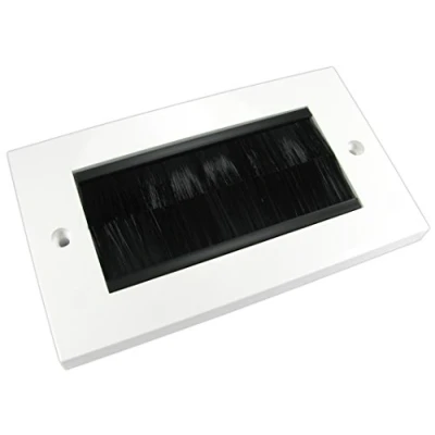 Image of Brush Wall Plate (2 GANG) Cable Entry/Exit Faceplate Concealing Cables thru Walls/Black
