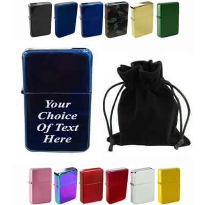 Image of Personalised Engraved Lighter for Birthday, Fathers Day, Anniversary, Choice of Colours With Luxury Gift Pouch Packaging (Blue Ice)