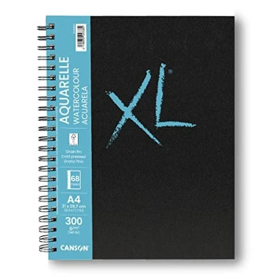 Image of CANSON XL Watercolour 300gsm A4 Cold Pressed Paper, Spiral Pad Long Side, 34 Sheets, Ideal for Professional Artists &amp; Students