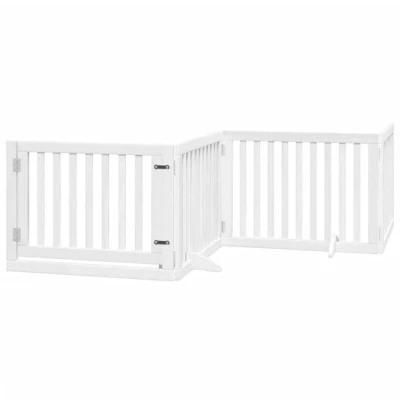 Image of vidaXL Dog Gate with Door Foldable 4 Panels White 320 cm Poplar Wood
