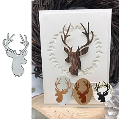 Image of Merry Christams Deer Metal Die Cuts,Christmas Elk Head Card Cutting Dies Cut Stencils DIY Scrapbooking Album Decorative Embossing Paper Festival Making
