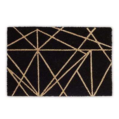 Image of Relaxdays Coir Doormat with Pattern, HxWxD: 1.5 x 60 40 cm, Rectangular, Nonslip, Coconut Fibre, Rubber, Black Natural Brown