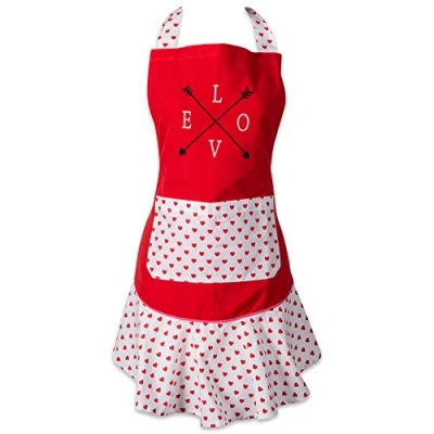 Image of DII 100% Cotton, Ruffle Kitchen Chef Apron, Adjustable Neck and Waist Ties, Front Pocket, Perfect for Cooking, Baking, Crafting &amp; More Love Struck