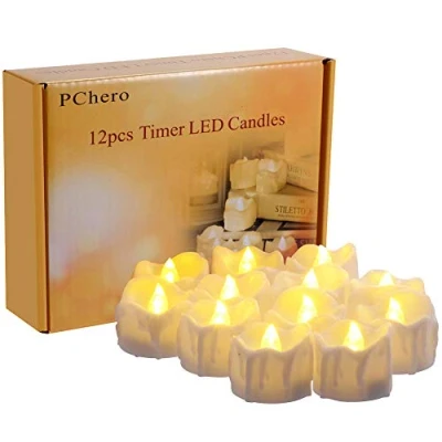 Image of PChero LED Tea Lights Candles with Timer, 12 Pack Flameless Battery Tealight Fake Flickering for Wedding Christmas Table Decorations Home Room Decor