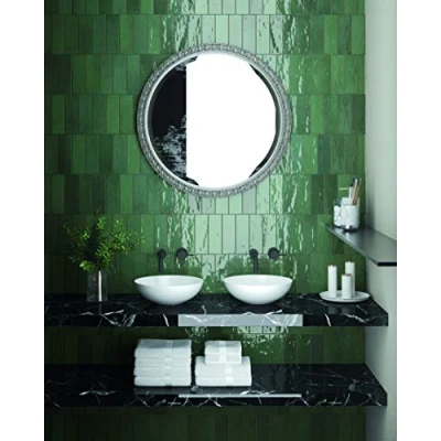 Image of Atlas Ceramics Porcelain Gloss Wall Tile Versatile Laying Options for Bathroom, and Shower Kitchen or Bathroom splashback Traditional Art Nolita Verde 2.5 in X 7.8