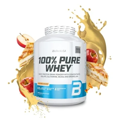 Image of BioTechUSA 100% Pure Whey Protein Powder with BCAA and Glutamine Gluten Free, Palm Oil Free 21g per Serving, 2.27 kg, Apple Pie