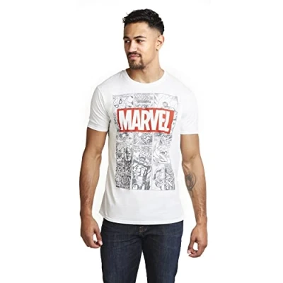 Image of Marvel Men&#039;s Mono Comic T shirt Shirt, White, S UK