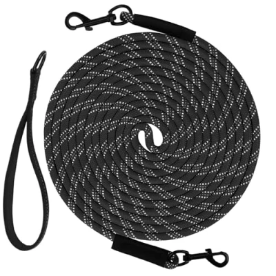 Image of Taglory Training Lead for Dogs 15 m, Reflective Long Dog Rope Tie Out, Tether Small Medium Large Dogs, Black