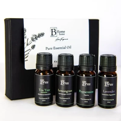 Image of Bhomescent Essential Oil Set 4 x 10ml Oils for Diffusers Home, Cleaning &amp; Aromatherapy Lavender, Tea Tree, Lemongrass Peppermint (Essential Set)