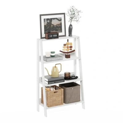 Image of Furinno Ladder Bookcase Display Shelf, 4 Tier, White