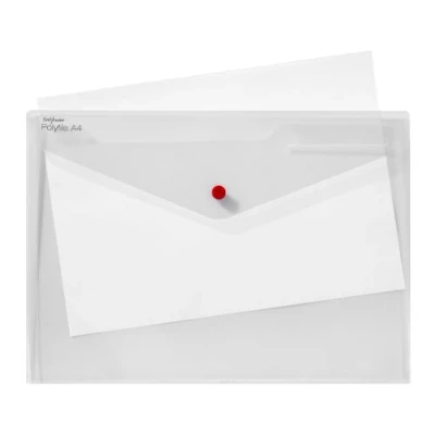 Image of Snopake Foolscap Polyfile Twin Pocket Popper Wallet with Press Stud Closure Clear [Pack of 5] Ref: 15690