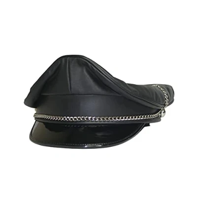 Image of sn Thin Chain Black Leather Muir Cap (Medium)
